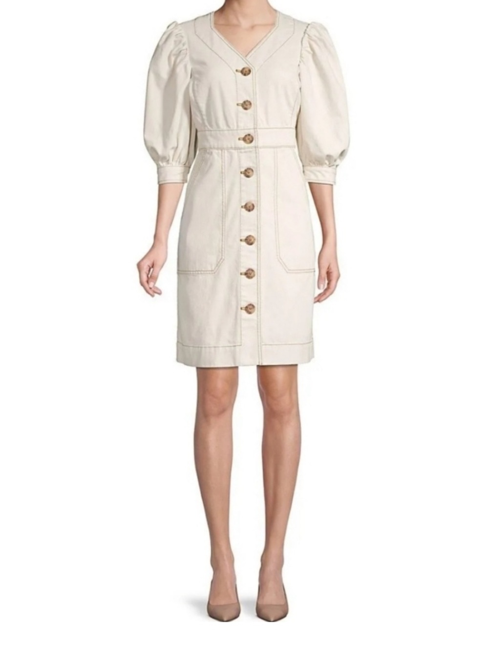 Tory Burch Cotton Puffed Sleeve Dress Canvas/Denim Size 2 NWT